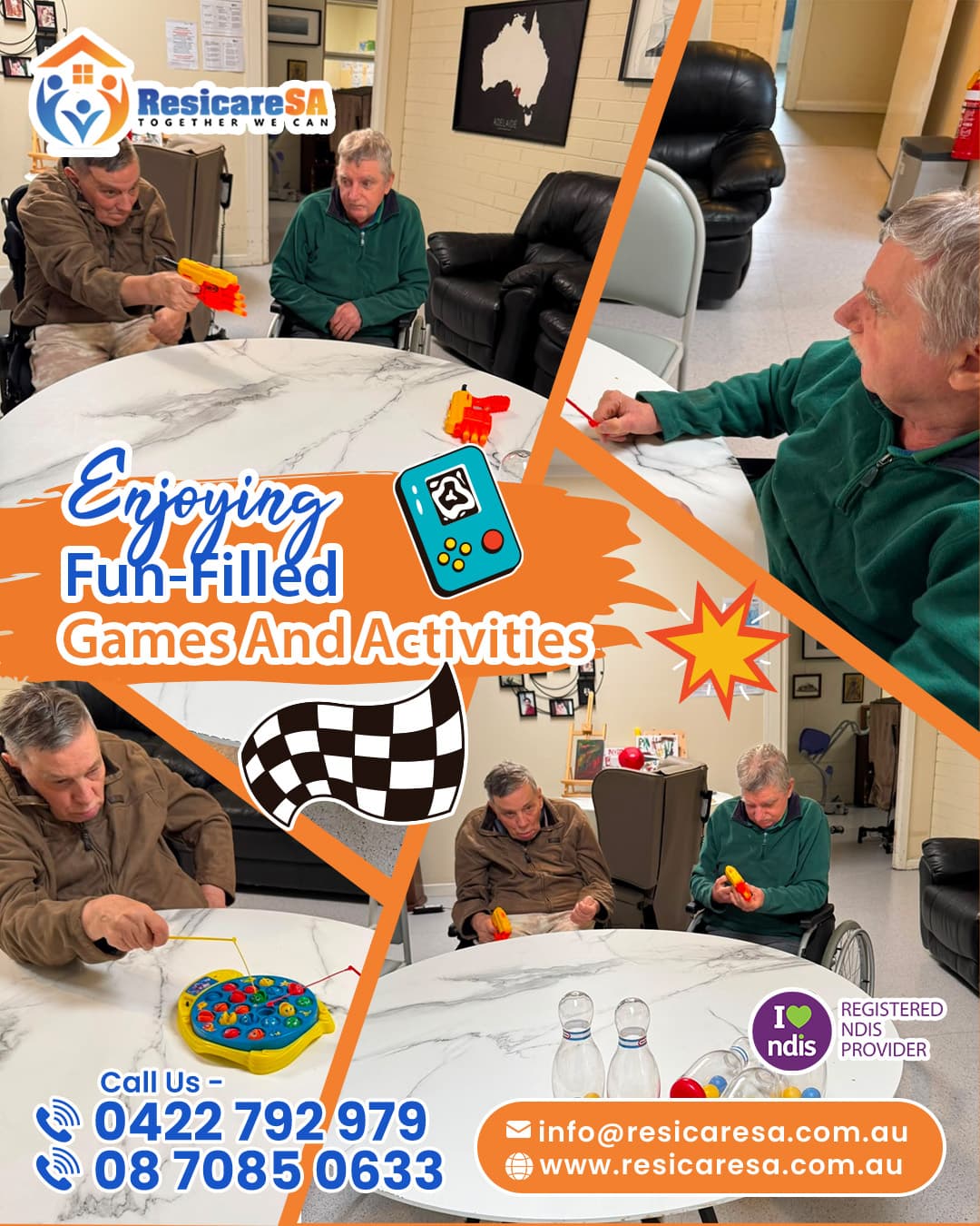 Participants enjoying a range of indoor recreational games and activities together in a relaxed and supportive environment.
