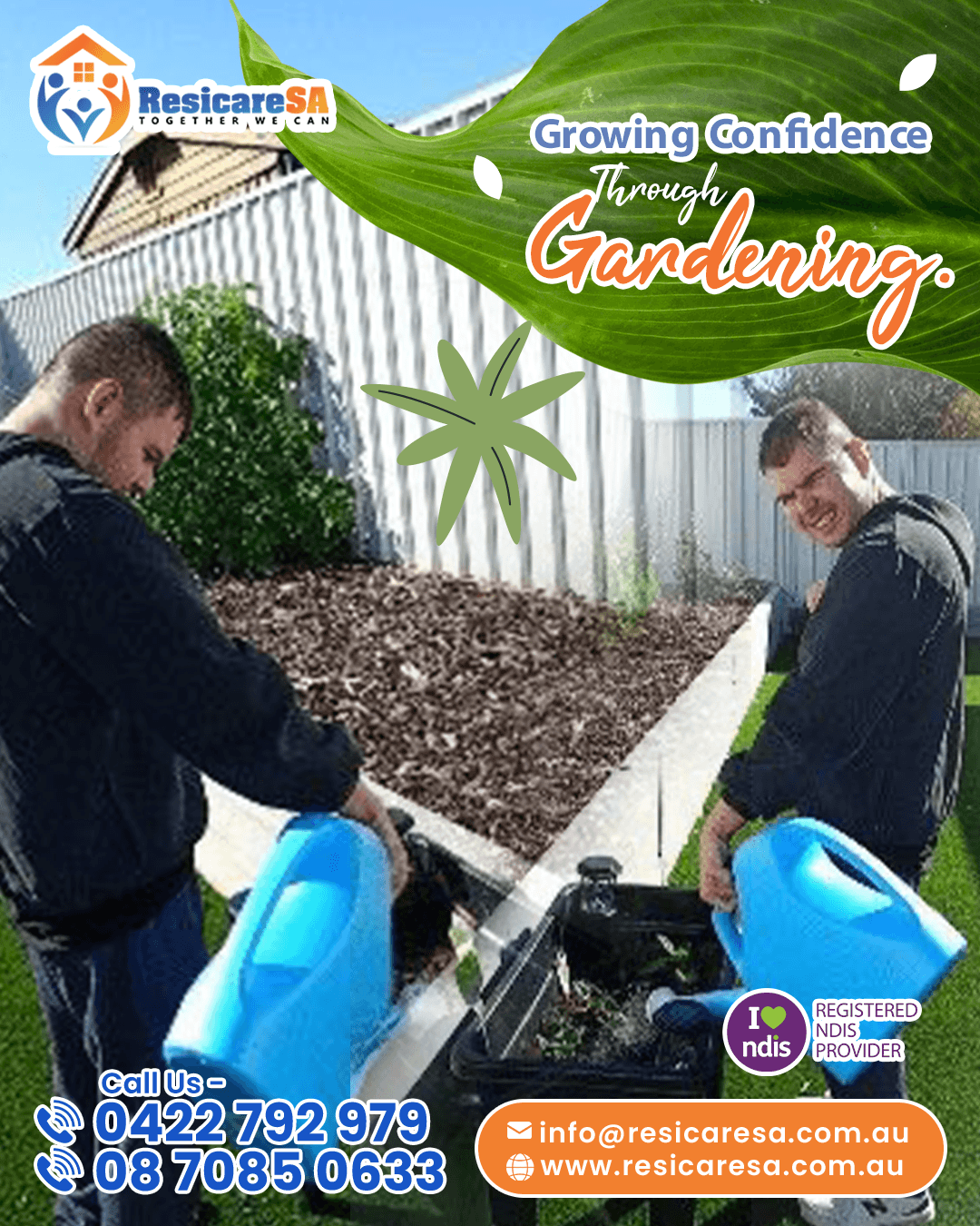 Two people spend time outdoors watering a raised garden bed, enjoying a hands-on gardening activity together.